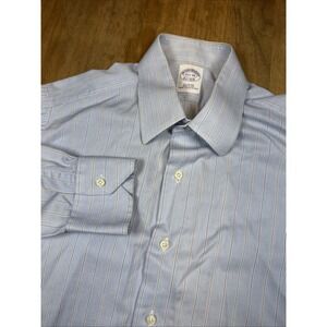 Brooks Brothers Purple Label Dress Shirt 15.5 34 Blue Striped Made In USA Italy